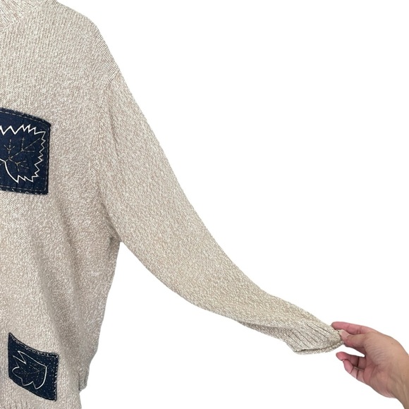 Stitches in Time Vintage Sweater Fall Leaf Navy Patches Tan Artsy Tunic Women 3X - Picture 6 of 10